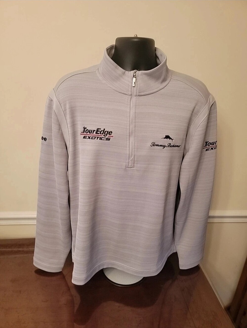 Tommy Bahama Sweater Mens Island Zone 1/4 Zip Pullover Gray Tour Edge Exotics L